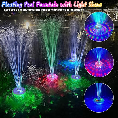 LanPool Floating Water Fountain with Underwater Lights, Powered Pump Outdoor, 2 Modes Sprinkler Waterfall Fountain for Inground Above Ground Pool, Pond-Light White-1PC