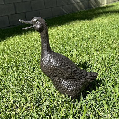 Cast Iron Duck Statue (15.7" Tall) - Heavy Duty Outdoor/Indoor Decor, Rust Brown Garden Art with Lifelike Feather Detailing, Weatherproof Bird Sculpture for Patio, Lawn & Home HC5387