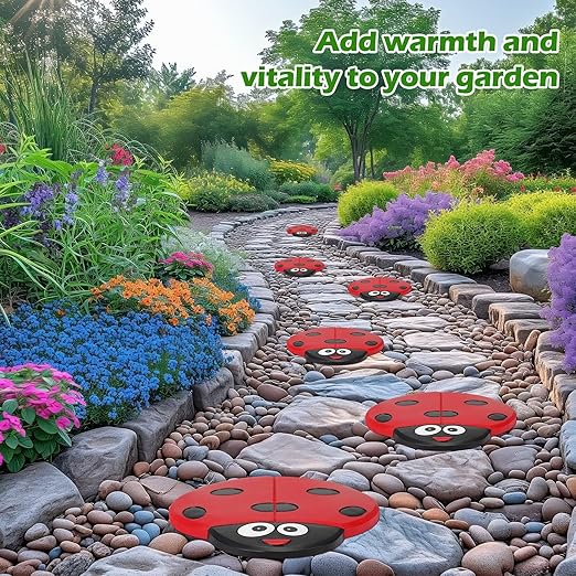 Landical 6 Pcs Ladybug Stepping Stone Garden Stepping Stones Walkway Decorative Stone for Garden Decor Outdoor Flower Beds Yard Decorations