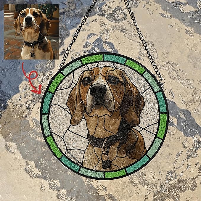 Custom Dog Portrait Art Suncatcher Steel Glass, Personalized Rainbow Bridge Pet Memorial Gifts for Dogs, Custom Name and Photo Sympathy Gift, Remembrance Gift Dog Indoor Decor Window Hanging
