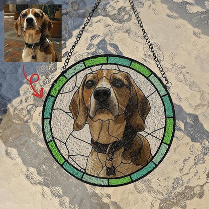 Custom Dog Portrait Art Suncatcher Steel Glass, Personalized Rainbow Bridge Pet Memorial Gifts for Dogs, Custom Name and Photo Sympathy Gift, Remembrance Gift Dog Indoor Decor Window Hanging
