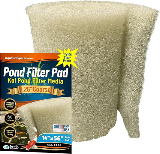 Aquatic Experts Beige COARSE Pond Filter Pad - 1.25 inch Thick - Bulk Roll Water Garden Filter Pond Media - Made in USA, (1.25 inch by 14 inch by 56 inch)