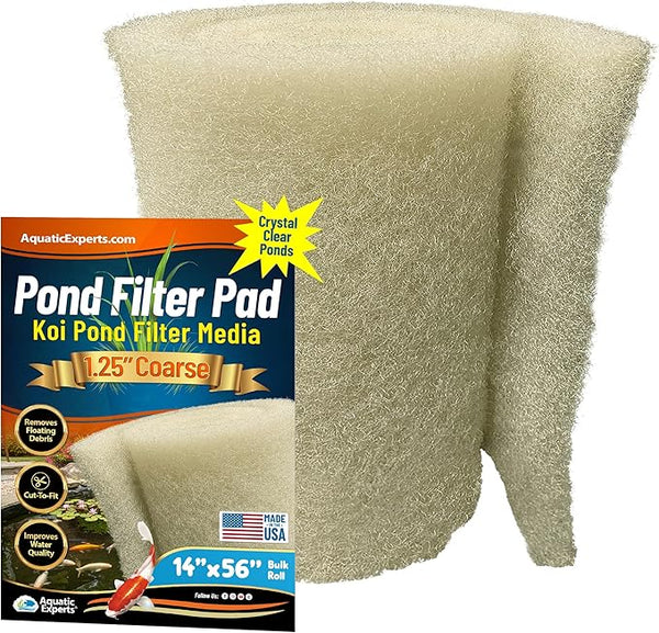 Aquatic Experts Beige COARSE Pond Filter Pad - 1.25 inch Thick - Bulk Roll Water Garden Filter Pond Media - Made in USA, (1.25 inch by 14 inch by 56 inch)
