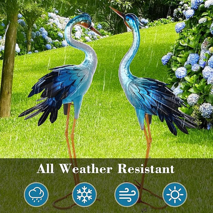 Shorayn Metal Crane Garden Statue, Garden Sculptures & Statues, Crane Ornaments Yard Art for Backyard Patio Lawn Decorations (Blue)