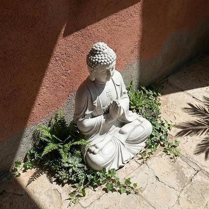 Sculptures Buddha Statue, Garden Statues 23.6 Inch Tall, Large Magnesium Oxide Praying Buddha Sculpture Indoor & Outdoor, Spiritual Statue for Home Decor Yard Porch Patio, White