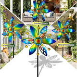 Small Wind Spinner for Outdoor, Kinetic Wind Spinner & Sculpture with Butterfly Cutout Blades & Yellow Acrylic Beads, Decorative Windmill Metal Yard Art for Patio, Lawn & Flower Bed