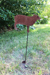 Pets and Farm Animals Metal Garden Landscape Stake (9" Wide Sheep on Stake, Naturally Rusted)