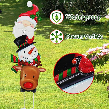 Christmas Decorations Outdoor Lawn Ornaments, Metal Christmas Decor Garden Art with 3 Santa Claus, Snowman, Elk Stakes, Detachable Valentine Gnomes Yard Signs Art Valentine Decorations Gift