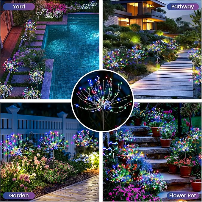 PEVOROS Garden Decor Solar Lights Outdoor,120LED Waterproof Colorful Solar Fairy Garden Lights for Outdoor Decoration,Yard, Patio, Porch,Flower Pot,Pathway,Christmas (4Pack)