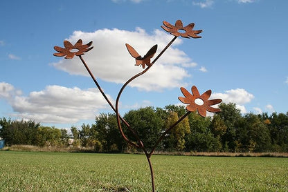 Metal Rustic and Colorful Flower Stakes Ranging from 9.5 to 36 Inches Tall (Cluster Flower Stake 35" Tall, Naturally Rusted)