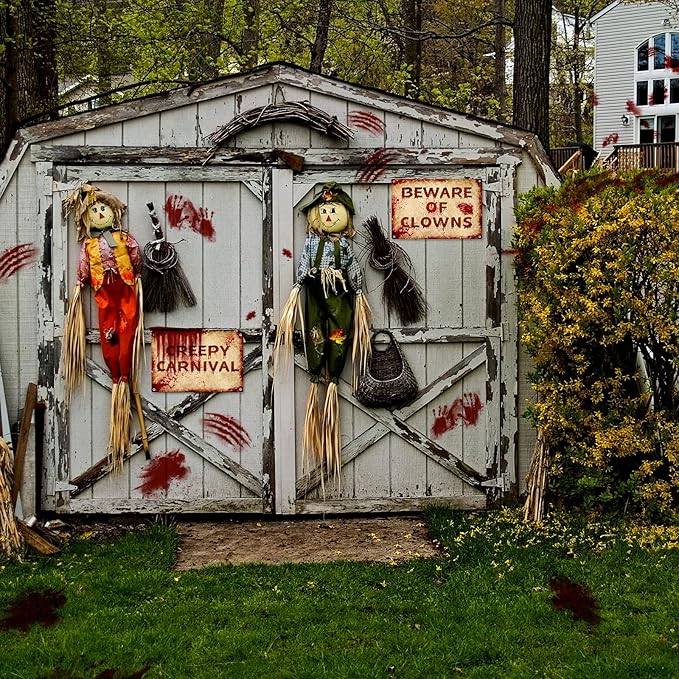 2 Pcs Terrifying Halloween Clown Metal Signs, CREEPY CARNIVAL & BEWARE OF CLOWNS Bloody Vintage Warning Signs, Spooky Scary Evil Circus Wall Decor, Indoor Outdoor Carnival Party Yard Event Decoration