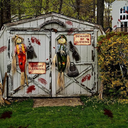 2 Pcs Terrifying Halloween Clown Metal Signs, CREEPY CARNIVAL & BEWARE OF CLOWNS Bloody Vintage Warning Signs, Spooky Scary Evil Circus Wall Decor, Indoor Outdoor Carnival Party Yard Event Decoration