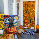 Stained Glass Black Lab Fall Garden Flag Halloween Pumpkin Yard Signs Autumn Sunflower Thanksgiving Banner for Outside 12x18 Double Sided Small Labrador Dog Outdoor Decorative