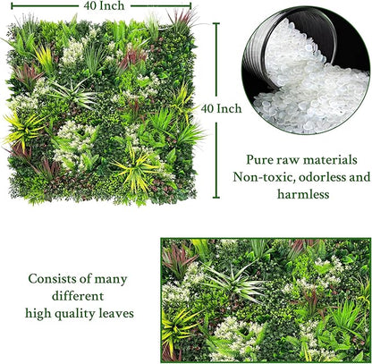 ODTORY Artificial Plant Wall Panels: 20"×20" 4P UV-Anti Faux Grass Wall Backdrop Boxwood Ivy Fence Privacy Screen Fake Greenery Leaf Hedge for Outdoor,Indoor,Garden,Backyard and Home Decor