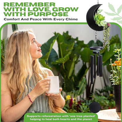 Premium Moon Wind Chimes for Outside – Deep Tone Sympathy & Memorial Wind Chime Gift for Loss of a Loved One, Outdoor Garden Patio Décor (Black)