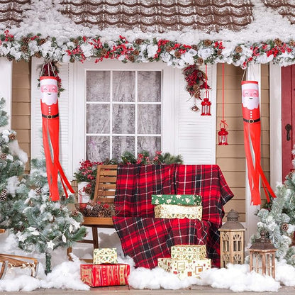 Tatuo 2 Pieces Christmas Windsock Santa Claus Windsock Santa Outdoor Hanging Windsocks Winter Decorative Fabric Wind Sock for Tree Decorations Front Yard Porch Patio Lawn Garden Party