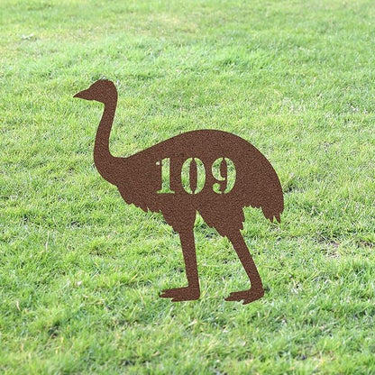 Ostrich House Number Sign Yard Address Plaque Garden Lawn Stake Metal Last Name Welcome Family Name Sign Monogram Sculpture for Yard Garden Porch Lawn Grassland Park Farm Flowerpot Decor.