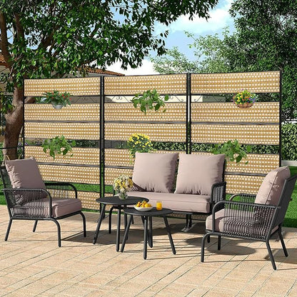 73" H×45" W Rattan Outdoor Privacy Screen Freestanding for Patio, Balcony Metal Privacy Screen and Room Divider for Garden, Apartment, Deck(Beige, 1 Panel)