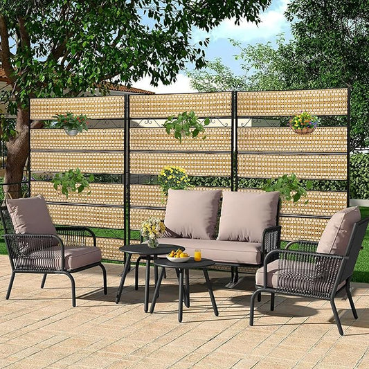 73" H×45" W Rattan Outdoor Privacy Screen Freestanding for Patio, Balcony Metal Privacy Screen and Room Divider for Garden, Apartment, Deck(Beige, 1 Panel)
