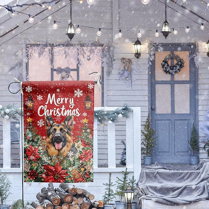 Christmas German Shepherd Garden Flag Merry Christmas Dog Yard Flag for Outside Xmas Flags 12x18 Double Sided Red Poinsettia Garden Flags Winter Porch Decorations Outdoor