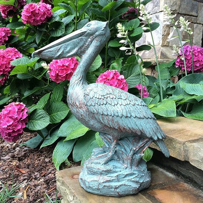 homestyles Classic Beautiful Large Bronze Patina Pelican Shorebird Garden Pond Beach Pool Statue Figurine