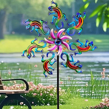 58" Metal Lizard Wind Spinner with Larger Garden Stake, Windmill,Wind Sculptures for Yard and Garden Lawn Patio Decor(Blue)