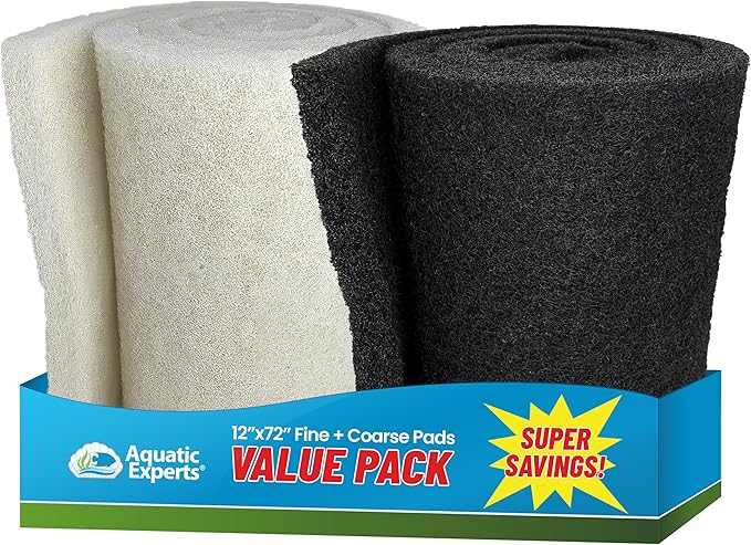 Aquatic Experts Classic Koi Pond Filter Pad Bundle – Fine & Coarse Bulk Roll Pond Filter Media, Ultra Durable Reusable Fish Pond Filter Material (Fine: 12" x 72", Coarse: 12" x 72")