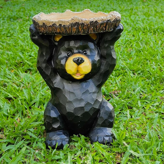 Hi-Line Gift Ltd Sitting Bear Holding Bird Bath Garden Decor