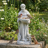 St Francis Garden Yard Decor Statues 28.74 Inch Saint Francis of Assisi Catholic Christian Lawn Patio Outdoor Sculptures Magnesium Oxide Stone Art Decorations，Dark Grey