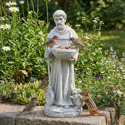 St Francis Garden Yard Decor Statues 28.74 Inch Saint Francis of Assisi Catholic Christian Lawn Patio Outdoor Sculptures Magnesium Oxide Stone Art Decorations，Dark Grey