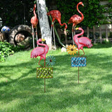 Metal Flamingo Garden Stakes Welcome Yard Sign Decorative Pink Flamingos Ornament Indoor Outdoor Party Stake Lawn Art Patio Backyard Flower Bed Decor (set of 2, S)