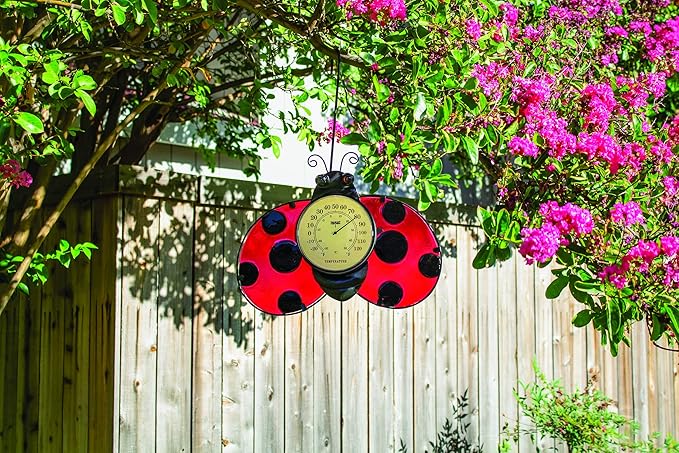 Poolmaster 54578 Ladybug Wall Décor and Thermometer for Home or Garden, Red