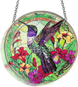 Hummingbird Stained Glass Decor for Women, Bird Lovers Suncatcher. Green Birds Art Walldecor.