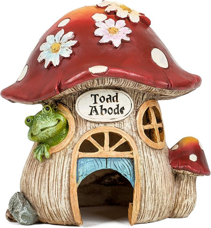 Giftware by Roman Inc., 8" H Toad Abode with Daisy Statue, Garden Collection, Outdoor Statue, Memorial, Resin Stone, Adorable Mushroom and Flowers, Garden Décor (7x5x7)