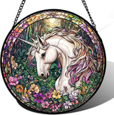 DASTOLL Stained Glass Window Hanging, Unicorn Flowers Suncatcher for Doors Home Sun Catchers Decoration and Christmas, Mother's Day Birthday Gifts for Women, Men, and Mom 14.9x14.9 in