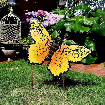 Attraction Design Butterfly Garden Stake Decorative Butterfly Yard Stake, Cute Insect Decor Metal Yard Art Decor Outdoor Garden Decoration for Patio Porch Lawn Pathway Backyard (Yellow)