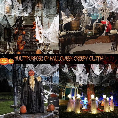 6 Pcs Halloween Decorations Creepy Cloth Indoor Outdoor, Scary Gauze Halloween Party Decoration, Spooky Home Decor Supply for Table Tree Garden Doorway Haunted House Yard Skeleton(Black+White,30x72)