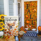 Chihuahua Fall Garden Flag Autumn Dog Yard Sign Orange Floral Thanksgiving Outdoor Banners for Outside 12x18 Double Sided Small Wild Flower Lawn Decorations
