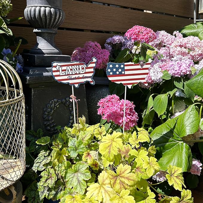 16"H Metal US Flag Garden Stake Fourth of July Outdoor Decorations, Patriotic American Flag Yard Art Ornament for Planter Flower Pot Memorial Day 4th of July Veterans Day Decor