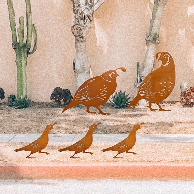 Quail Metal Decor Garden Stakes - Southwestern Desert Decor for Outdoor Yard Art and Quail Accessories