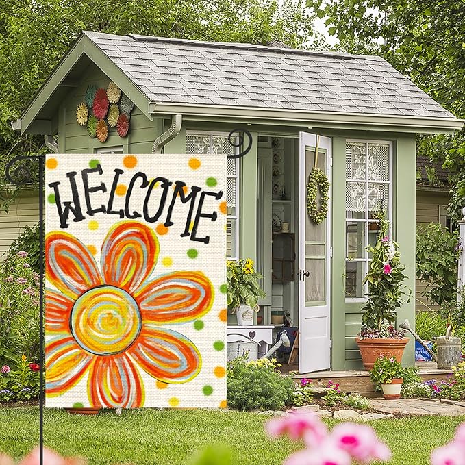 AVOIN colorlife Summer Floral Garden Flag 12x18 Inch Double Sided Outside, Welcome Seasonal Polka Dots Yard Outdoor Flag