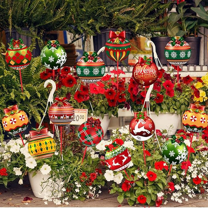 Zonon 12pcs Winter Garden Decorations Winter Snowflake Metal Planter Stakes for Patio Lawn Planter Pot Xmas Nutcracker Gingerbread Yard Stake Signs Outdoor Lawn Decor Party Favor(Ball)