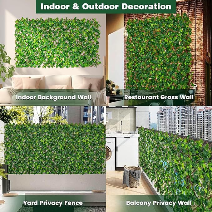 Giantex 2 Pack Expandable Fence Privacy Screen - Decorative Faux Green Ivy Fencing Panel for Balcony, Artificial Hedges with PE Leaves and Willow for Outdoors Garden Patio Deck Apartment
