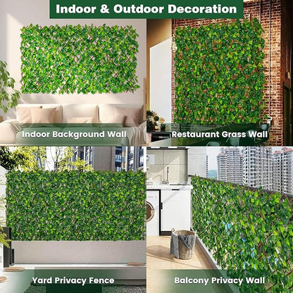 Giantex Expandable Fence Privacy Screen - Decorative Faux Green Ivy Fencing Panel for Balcony, Artificial Hedges with PE Leaves and Willow for Outdoors Garden Patio Deck Apartment, 1 Pack