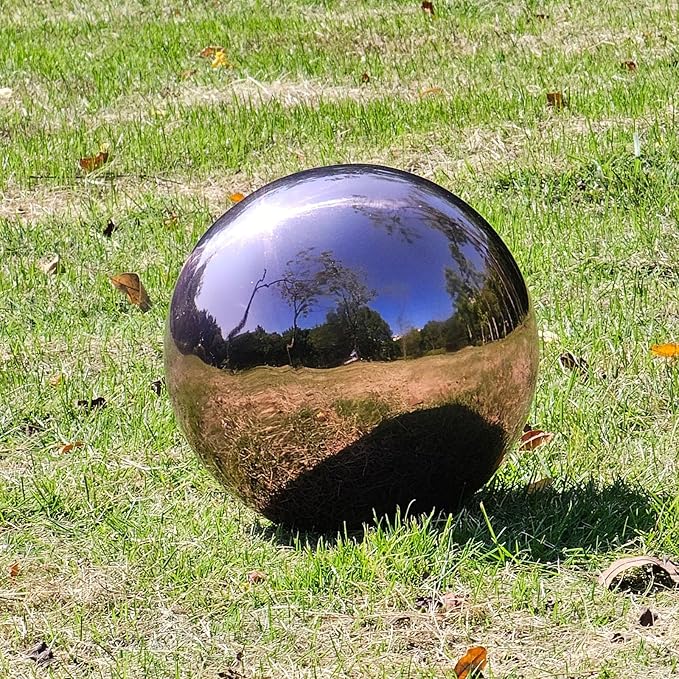 Stainless Steel Gazing Globe Mirror Ball, Decorative Gazing Balls for Garden, Reflective Smooth Garden Ball Sphere for Outdoor Yard Decoration (Purple, Dia: 14 inch)