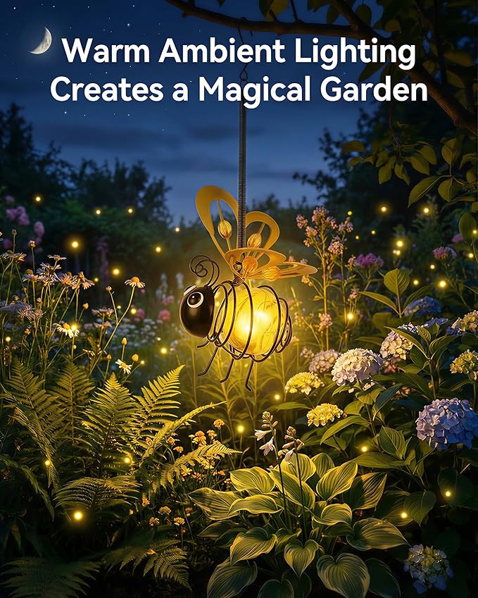 4Pcs Hanging Solar Bee Lights for Outdoor Garden Decor - Metal Bouncing Yard Art, Unique Mother's Day, Father's Day & Birthday Gifts for Women and Mom (Bee, 4)