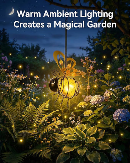 4Pcs Hanging Solar Bee Lights for Outdoor Garden Decor - Metal Bouncing Yard Art, Unique Mother's Day, Father's Day & Birthday Gifts for Women and Mom (Bee, 4)