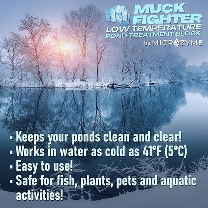 Muck Fighter Low Temperature Pond Treatment Block | Lasts 30 Days | Natural Pond Bacteria & Sludge Decomposing Enzymes | Water Clearing Odor Eliminating Microbes (1-Pack)