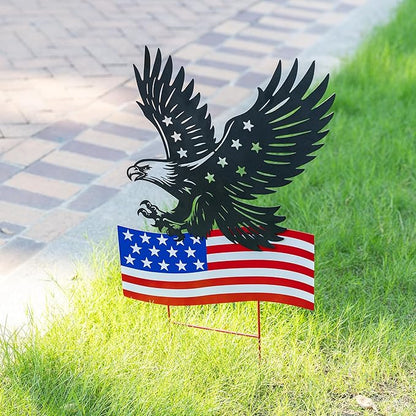 Glitzhome 29.75"H Patriotic Americana Metal Eagle Silhouette & Flag Yard Signs,Patriotic Decorative Garden Stakes for 4th of July Decorations Outdoor,Memorial Day Yard Signs for Lawn Porch Decor
