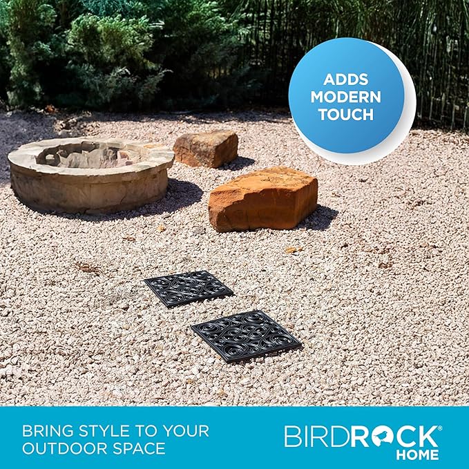 BIRDROCK HOME Rubber Stepping Stones - Decorative Pavers for Garden Path, Patio, Lawn, Yard, and Backyard Landscaping - Easy Install Outdoor Walkway Pathway, Ground Tiles - Black - Set of 3, 12 x 12